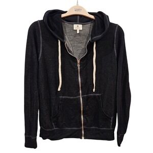SUNDRY Women's Black Heathered Zip Up Hoodie Made in USA Size 2 Largge